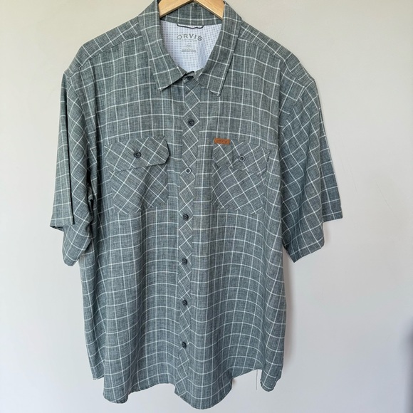 ORVIS Short Sleeve Performance Button Shirt 1270940 Gray Windopane 2XL - Picture 2 of 6